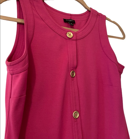 Talbots Dress Womens 6 Petite Pink Sleeveless Button Scoop Neck Flap Pockets - Picture 3 of 7